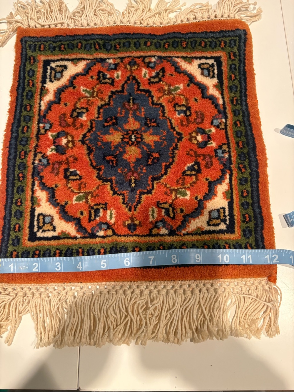 Beautiful Vintage Rug Mini Orange Blue Bold Medallion